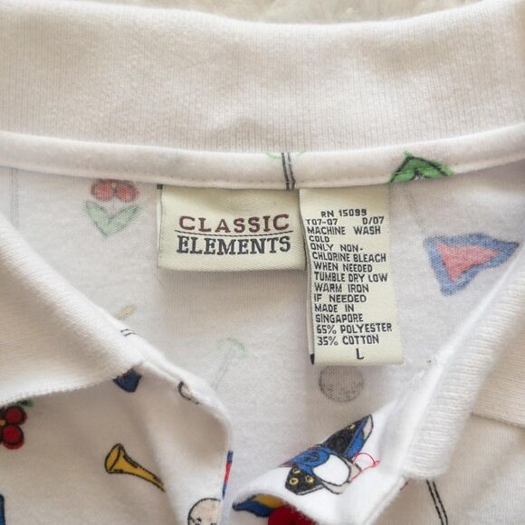Vintage 90s Classic Elements golf print white and multi-coloured polo shirt L - Picture 6 of 8